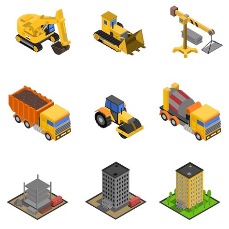 Free Vector Construction Isometric Icons Set