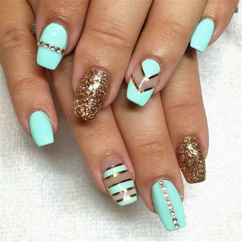 Turquoise And Gold Nails Turquoise Nails Nail Designs Rhinestone Nails