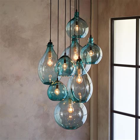 salon glass pendant canopy limpid turquoise drops of hand blown… home lighting glass