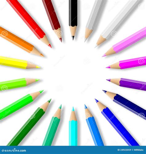 Colorful Pencils Collection Arranged In Circle Stock Illustration