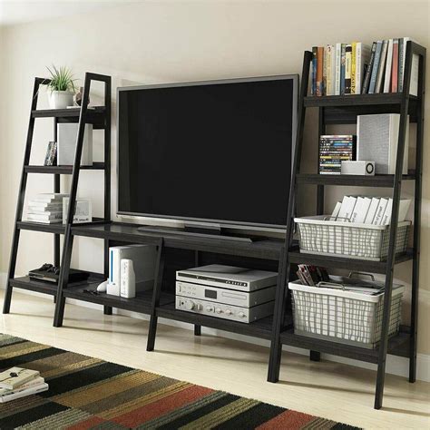Ladder Tv Stand And Bookcase Open Shelves Set
