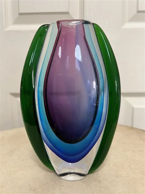 Vintage Murano Sommerso Green Blue Purple Art Glass Vase Picclick