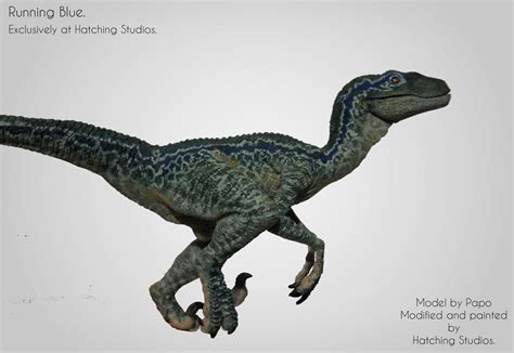 Ooak Papo Raptor Blue From Jurassic World Sideview By Hatchingstudios