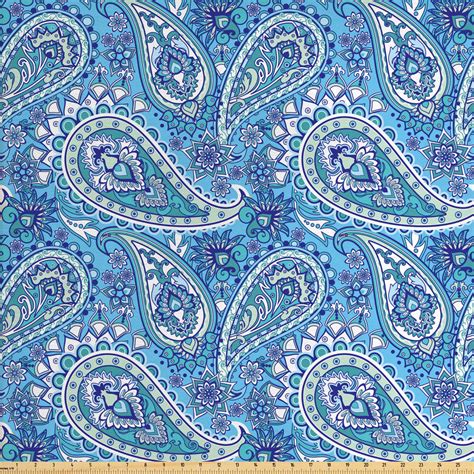 Blue Paisley Fabric By The Yard Motifs Of Traditional Flowers Motif