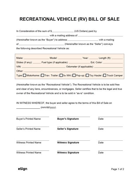 Free Printable Rv Bill Of Sale Form Form Generic Sample Printable Riset