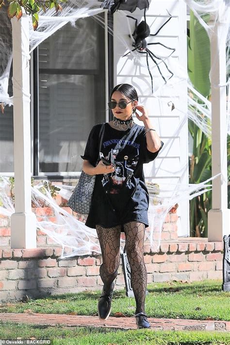 Vanessa Hudgens Steps Out In A Halloween T Shirt And Spiderweb Tights While Out In Los Angeles