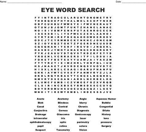 Parts Of The Eye Word Search Wordmint