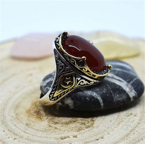 Turkish Handmade Ring Solid 925 Sterling Silver Red Agate Etsy