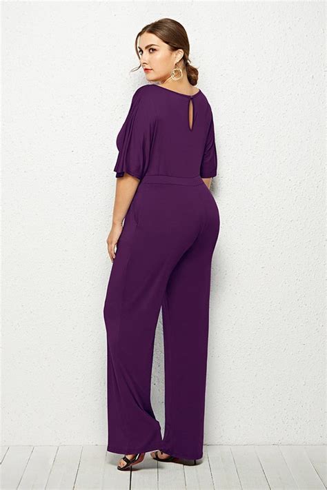 plus size jumpsuits with sleeves with wide leg design