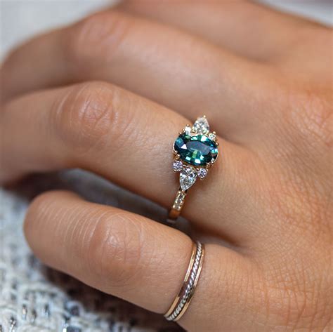 Teal Sapphire Diamond Ring Diamond Sapphire Engagement Ring Unique