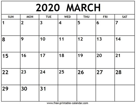 Dashing March 2020 Calendar Printable Org Modelo De Calendário Para