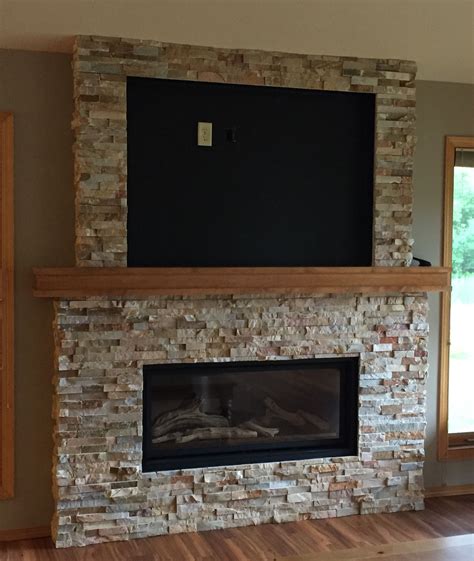 Golden White Panel Stacked Stone Fireplace Surround Stacked Stone