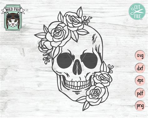 Sugar Skull Svg File Floral Skull Clip Art Gothic Halloween Flower