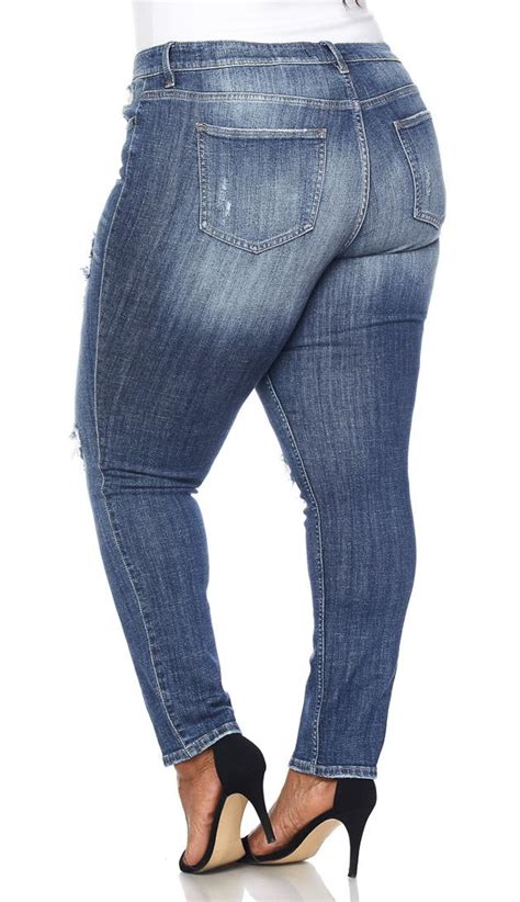 Plus Size Slightly Ripped Low Rise Skinny Jeans
