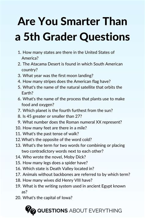 145 Fun Are You Smarter Than A 5th Grader Questions Artofit