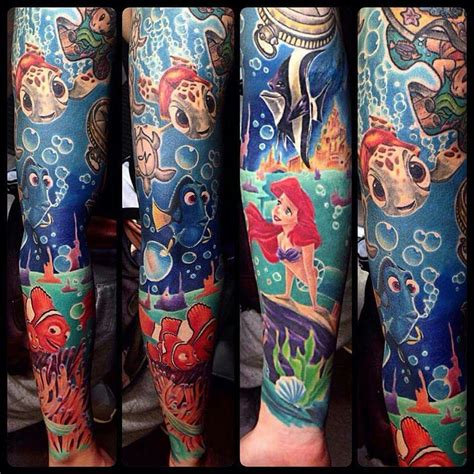 Princess Ariel Disney Sleeve Full Sleeve Tattoo Design Leg Sleeve