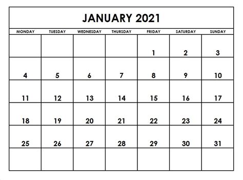 Download the following calendars for free to print at also month calendars in 2021 including week numbers can be viewed at any time by clicking on one of. January 2021 Calendar Printable PDF - Printable Calendar