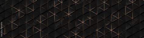 Luxury Triangle Abstract Black Metal Background With Golden Light Lines