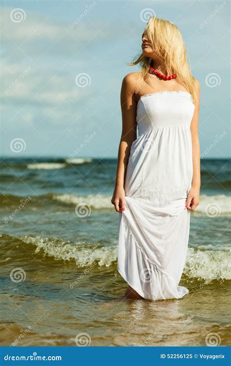 Beautiful Blonde Girl On Beach Summertime Stock Image Image Of Dress Honeymoon 52256125