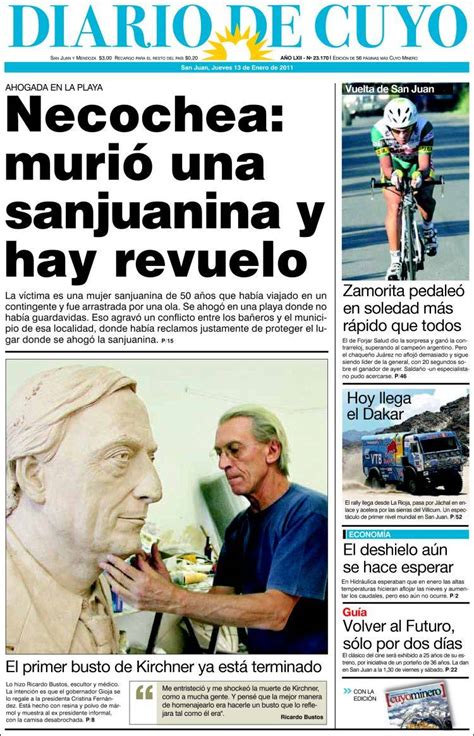 Portada Del Periódico Diario De Cuyo Argentina Todos Los Periódicos De Argentina Edición De