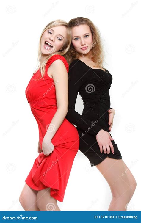 Deux Filles Sexy En Rouge Et Le Noir Image Stock Image Du Motion People