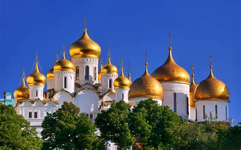 Golden Cupolas Of Moscow Kremlin Domes Of Russian Orthodox Churches