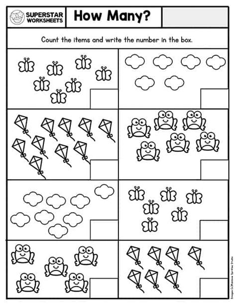 Kindergarten Counting Objects Worksheet 1 10