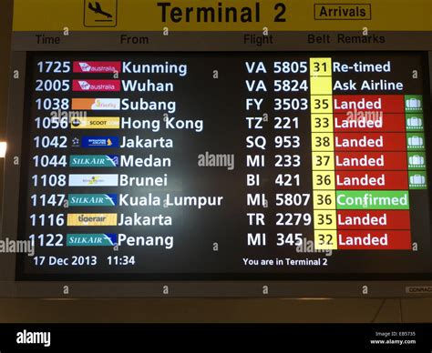 Singapore Changi Airport Timetable Of Flight Information Stock Photo Alamy