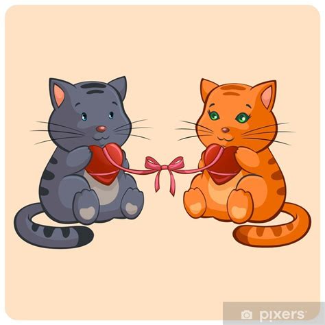 fotobehang romantische twee katten in de liefde funny illustratie in vector pixers be