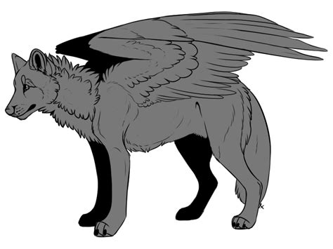 Winged Wolf Lineart By Trash Klng On Deviantart
