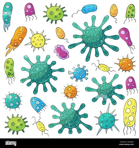 Vector Set Of Design Elements Set Of Cartoon Microbes In Hand Draw