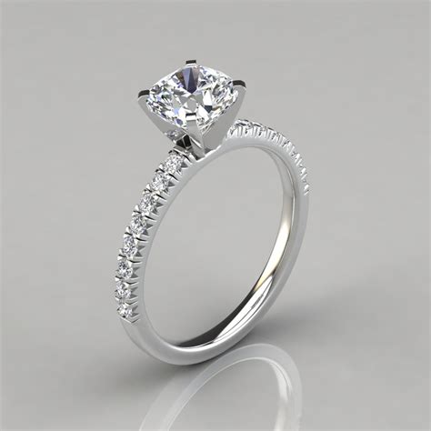Cushion cut solitaire engagement ring. French Cut Cushion Cut Engagement Ring - Forever Moissanite