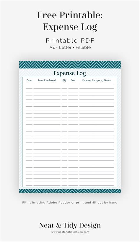 Free Printable Expense Log Neat And Tidy Design