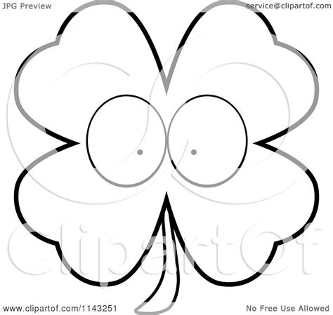 Cartoon Clipart Of A Black And White Shamrock Character Vector
