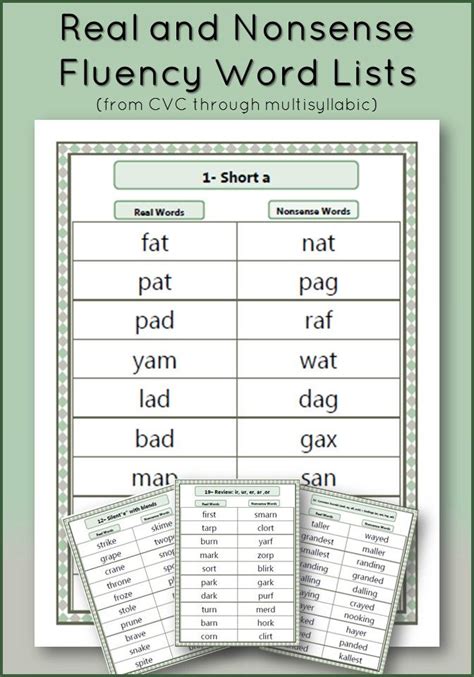2 for blend phonics, teach ph as fand c as s or skip words with ph and soft c. Real and Nonsense Fluency Word Lists (from CVC through ...