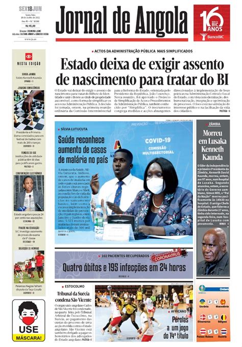 Jornal De Angola Sexta 18 De Junho De 2021