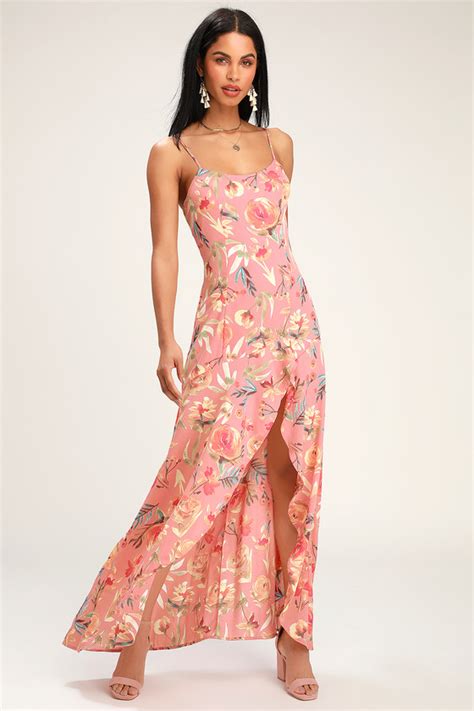 Lovely Blush Pink Floral Print Dress High Low Maxi Dress Lulus