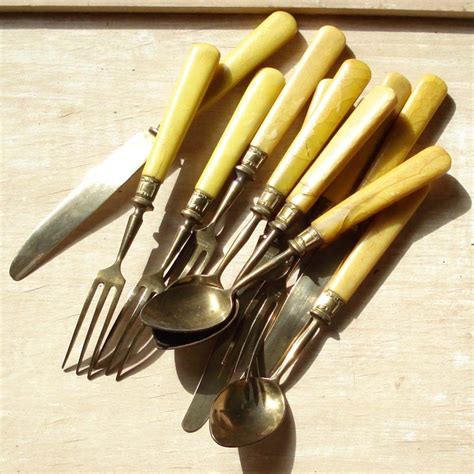 Antique Flatware French Bone Handled Cutlery Serving Collection