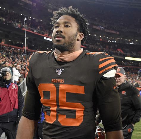 Defensive End Myles Garrett 95 Of The Cleveland Browns Walks Off The
