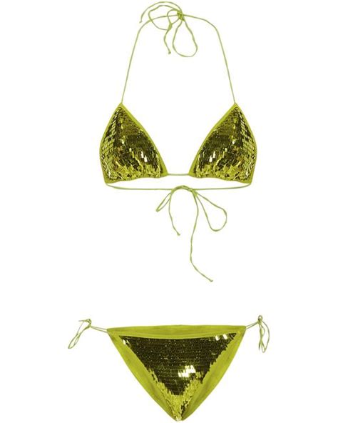 Oséree Synthetic Oséree Sequined Microkini Bikini In Green Lyst Uk