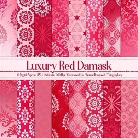 16 Luxury Red Damask Texture Papers In 12inch 300 Dpi Planner Etsy