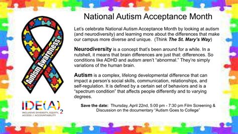 National Autism Acceptance Month St Marys College Of Maryland