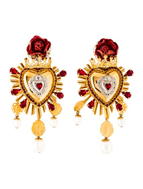 Dolce And Gabbana Sacro Cuore Crowned Heart Drop Earrings Earrings