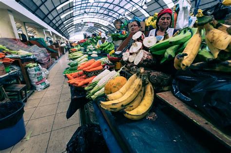 Traditional Ecuadorian Food Market Selling Agricultural Products And