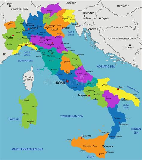 Colorido Mapa Político Italia Con Capas Claramente Separadas