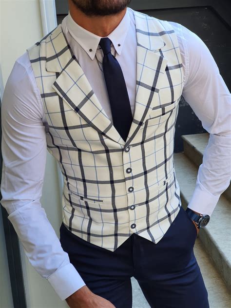 Buy White Slim Fit Plaid Vest By With Free Shipping
