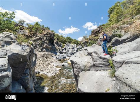 Gole Dell Alcantara Gorge Of Alcantara River In Sicily Stock Photo