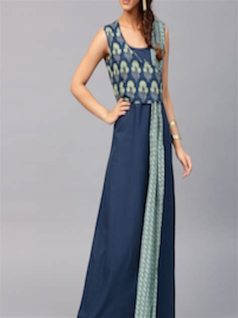 Buy Aks Women Blue Printed Maxi Dress Dresses For Women 1975547 Myntra