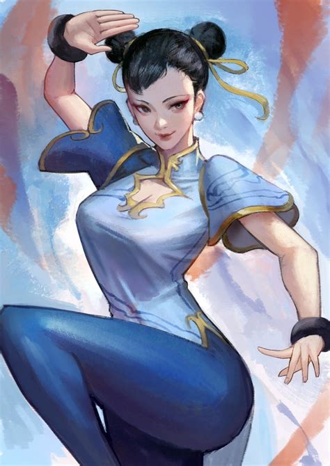 Phamoz Chun Li Capcom Street Fighter Street Fighter 6 1girl Bangle Black Hair Blue Pants
