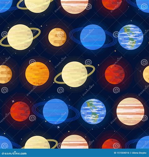 Space Print Seamless Vector Pattern Planets Of The Solar System On A